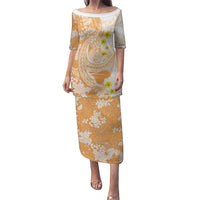 Orange Hawaii Shark Tattoo Family Matching Puletasi and Hawaiian Shirt Puakenikeni Lei Plumeria Polynesian Pattern LT14 Mom's Dress Orange - Polynesian Pride