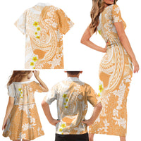 Orange Hawaii Shark Tattoo Family Matching Short Sleeve Bodycon Dress and Hawaiian Shirt Puakenikeni Lei Plumeria Polynesian Pattern LT14 - Polynesian Pride