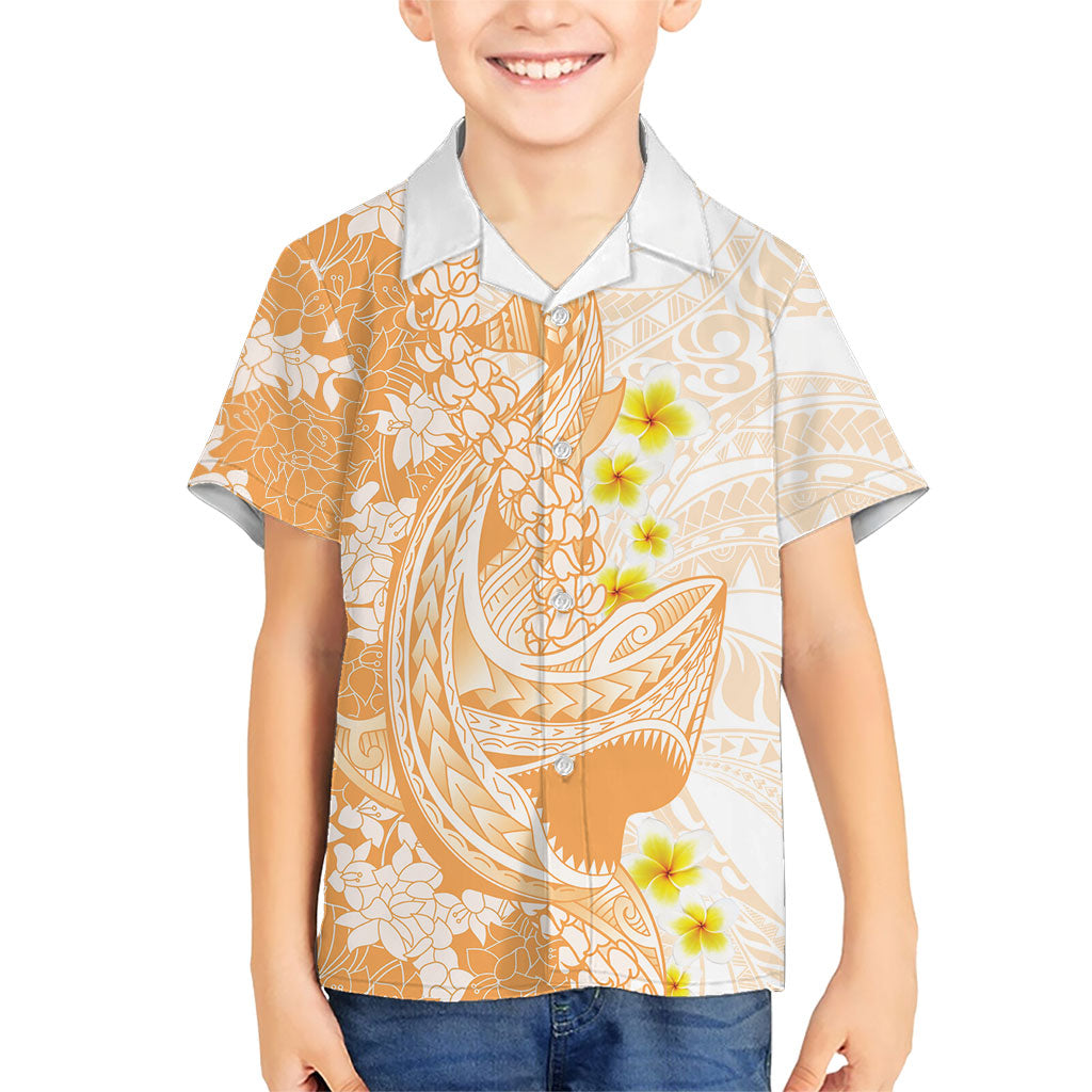 Orange Hawaii Shark Tattoo Family Matching Short Sleeve Bodycon Dress and Hawaiian Shirt Puakenikeni Lei Plumeria Polynesian Pattern LT14 Son's Shirt Orange - Polynesian Pride