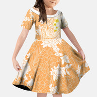 Orange Hawaii Shark Tattoo Family Matching Tank Maxi Dress and Hawaiian Shirt Puakenikeni Lei Plumeria Polynesian Pattern LT14 Daughter's Dress Orange - Polynesian Pride