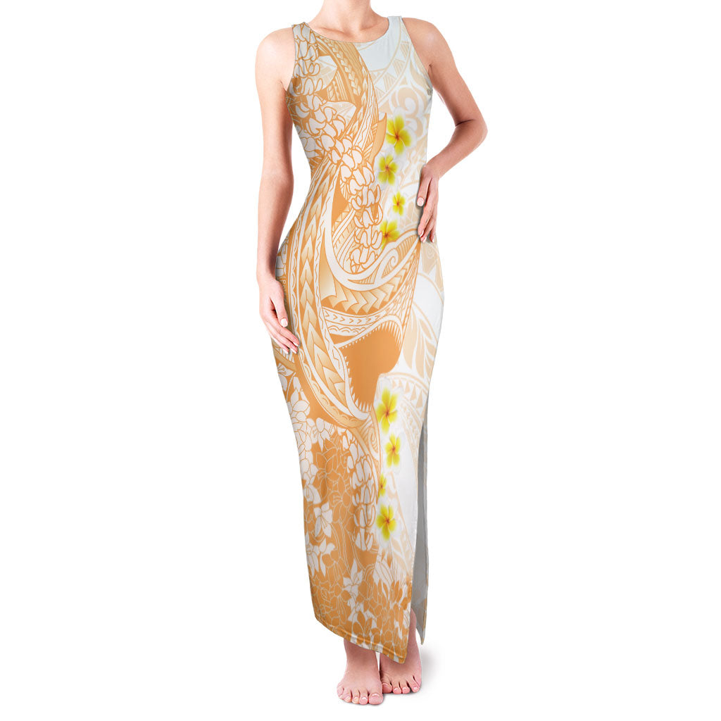 Orange Hawaii Shark Tattoo Family Matching Tank Maxi Dress and Hawaiian Shirt Puakenikeni Lei Plumeria Polynesian Pattern LT14 Mom's Dress Orange - Polynesian Pride