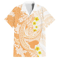 Orange Hawaii Shark Tattoo Hawaiian Shirt Puakenikeni Lei Plumeria Polynesian Pattern
