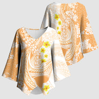 Orange Hawaii Shark Tattoo Kimono Sleeve Blouse Puakenikeni Lei Plumeria Polynesian Pattern