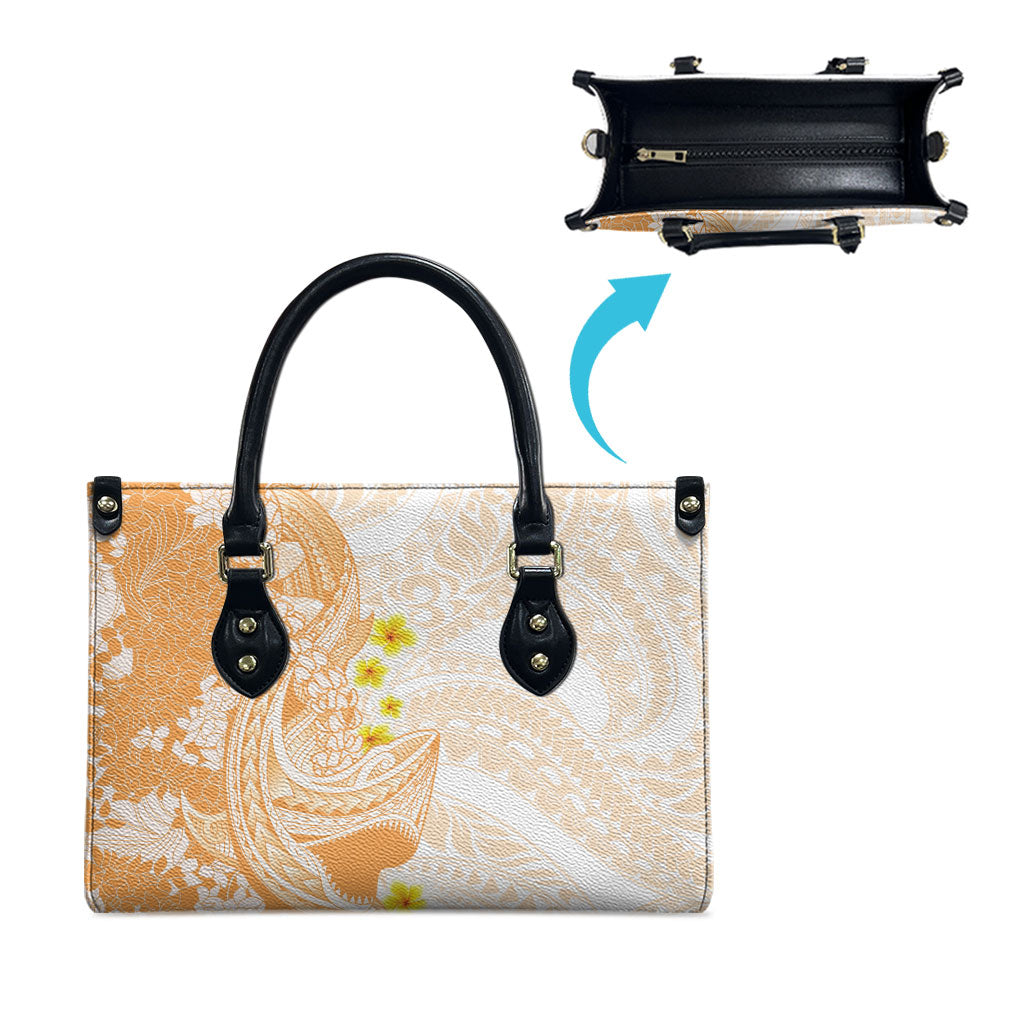 Orange Hawaii Shark Tattoo Leather Bag Puakenikeni Lei Plumeria Polynesian Pattern