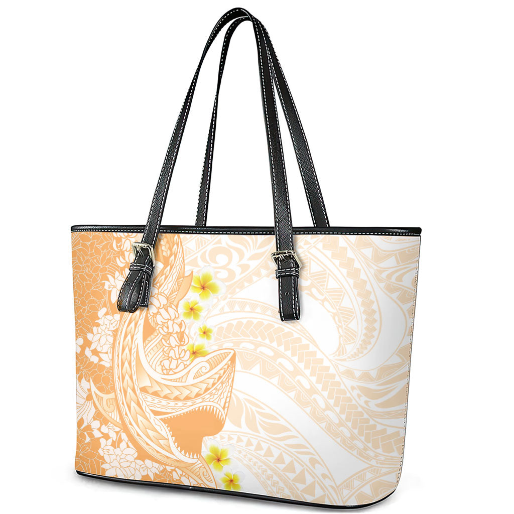 Orange Hawaii Shark Tattoo Leather Tote Bag Puakenikeni Lei Plumeria Polynesian Pattern