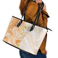 Orange Hawaii Shark Tattoo Leather Tote Bag Puakenikeni Lei Plumeria Polynesian Pattern