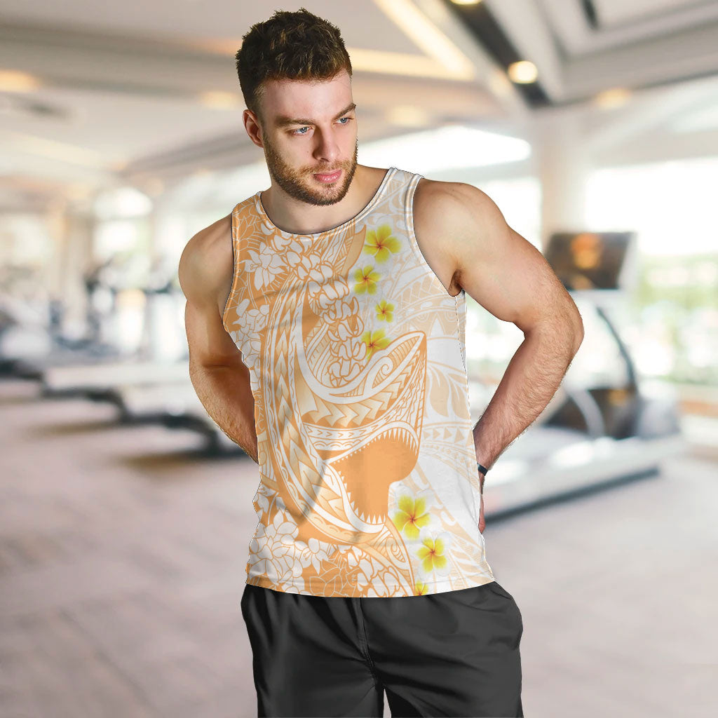 Orange Hawaii Shark Tattoo Men Tank Top Puakenikeni Lei Plumeria Polynesian Pattern LT14 Orange - Polynesian Pride