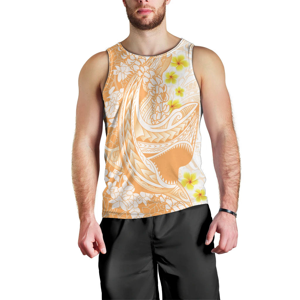 Orange Hawaii Shark Tattoo Men Tank Top Puakenikeni Lei Plumeria Polynesian Pattern LT14 - Polynesian Pride