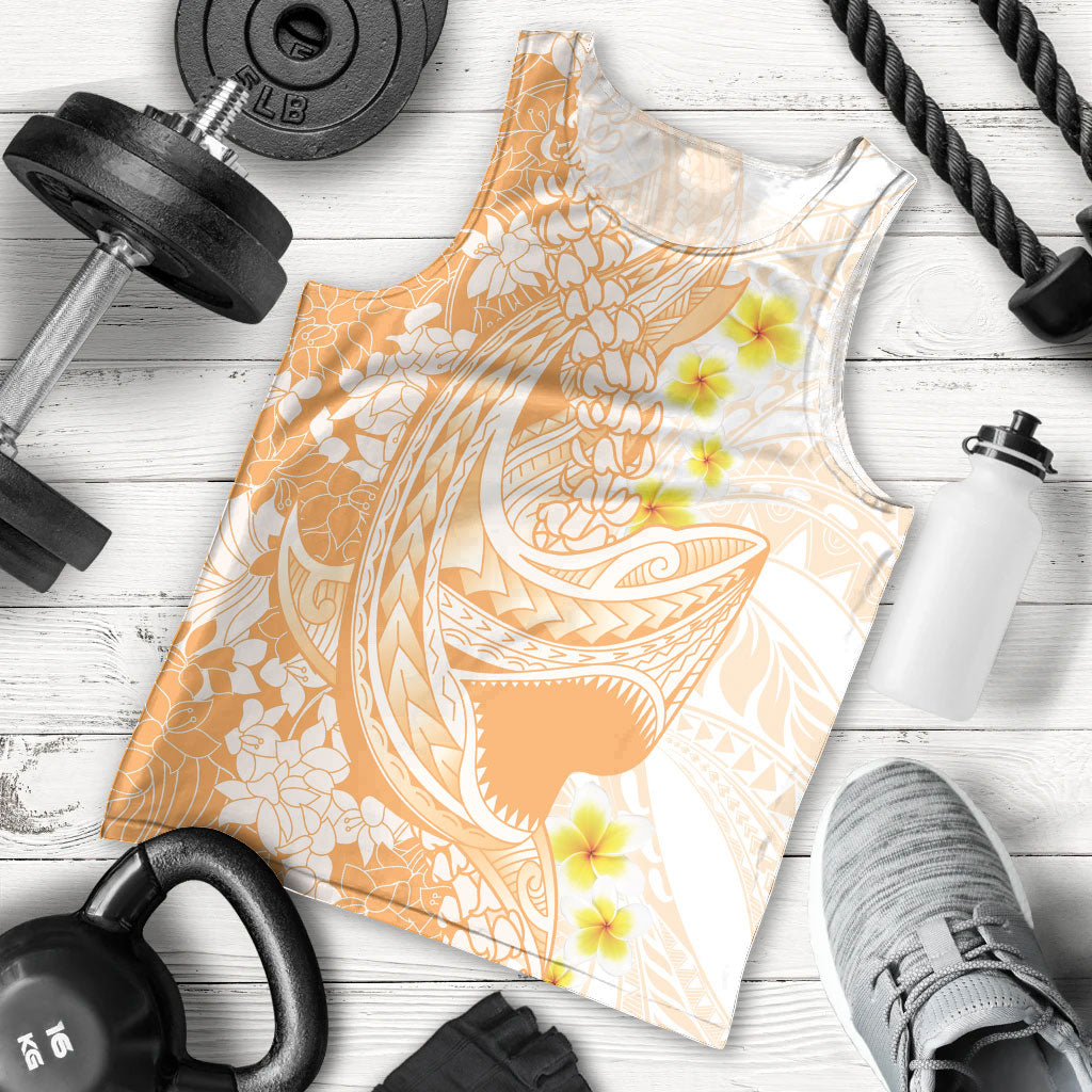 Orange Hawaii Shark Tattoo Men Tank Top Puakenikeni Lei Plumeria Polynesian Pattern LT14 - Polynesian Pride