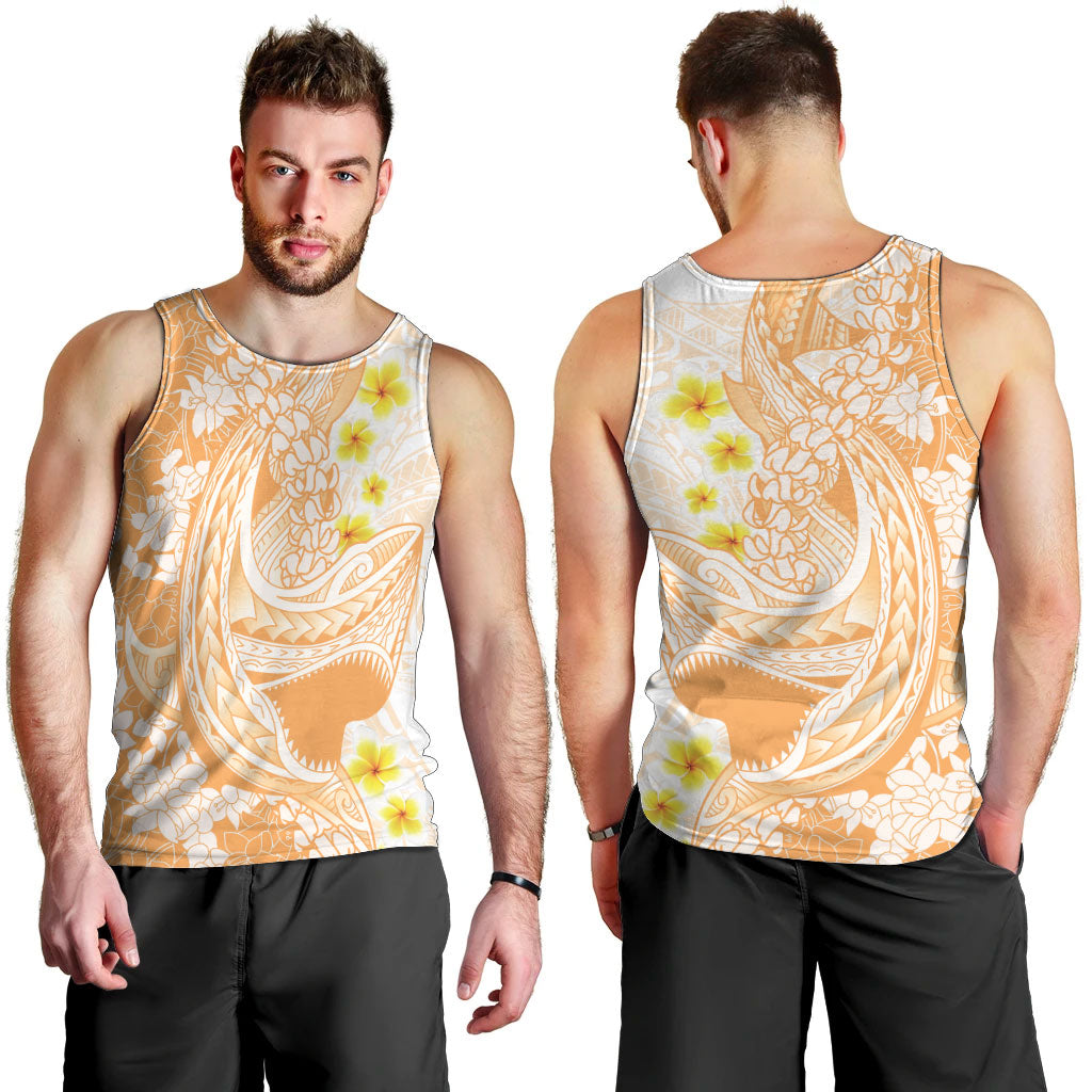 Orange Hawaii Shark Tattoo Men Tank Top Puakenikeni Lei Plumeria Polynesian Pattern LT14 - Polynesian Pride
