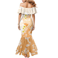 Orange Hawaii Shark Tattoo Mermaid Dress Puakenikeni Lei Plumeria Polynesian Pattern