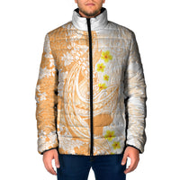 Orange Hawaii Shark Tattoo Padded Jacket Puakenikeni Lei Plumeria Polynesian Pattern LT14 Men Orange - Polynesian Pride