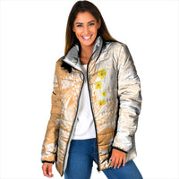 Orange Hawaii Shark Tattoo Padded Jacket Puakenikeni Lei Plumeria Polynesian Pattern LT14 Women Orange - Polynesian Pride