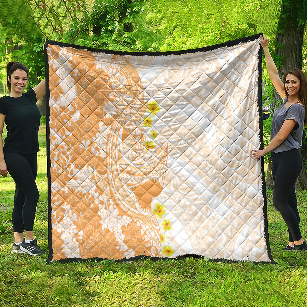 Orange Hawaii Shark Tattoo Quilt Puakenikeni Lei Plumeria Polynesian Pattern