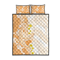 Orange Hawaii Shark Tattoo Quilt Bed Set Puakenikeni Lei Plumeria Polynesian Pattern
