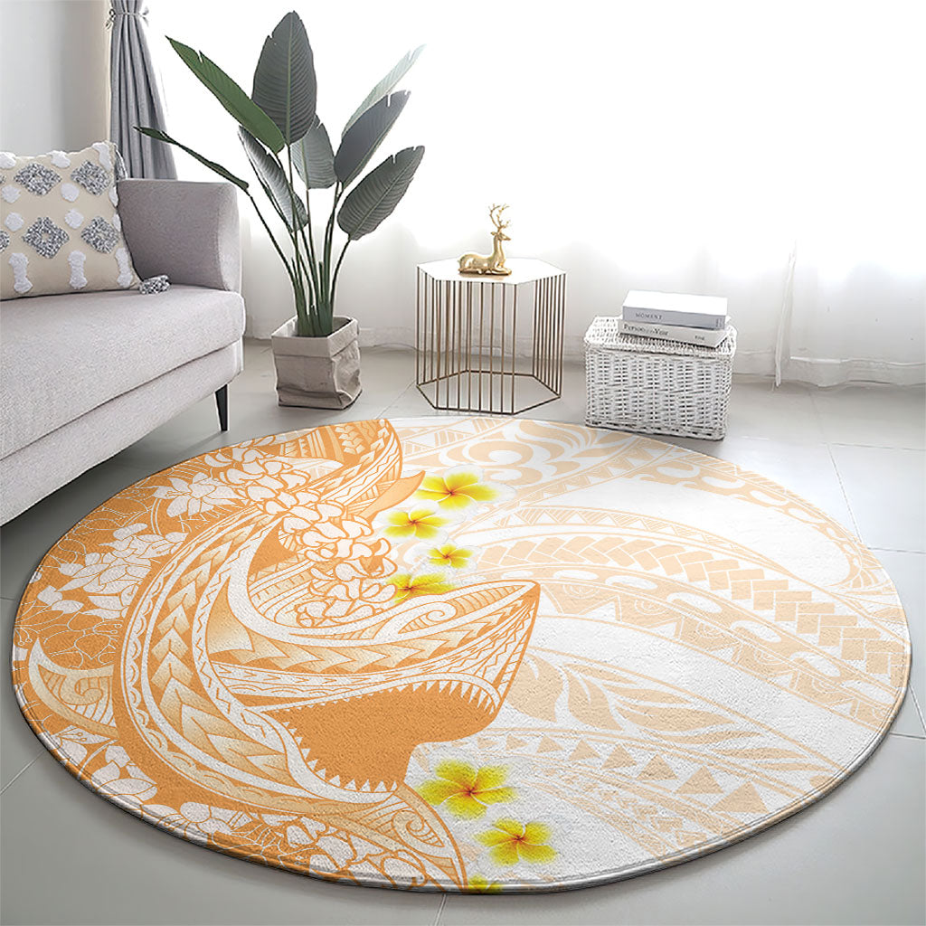Orange Hawaii Shark Tattoo Round Carpet Puakenikeni Lei Plumeria Polynesian Pattern
