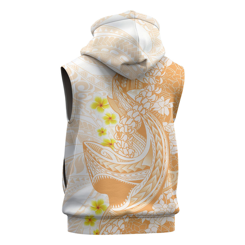 Orange Hawaii Shark Tattoo Sleeveless Hoodie Puakenikeni Lei Plumeria Polynesian Pattern