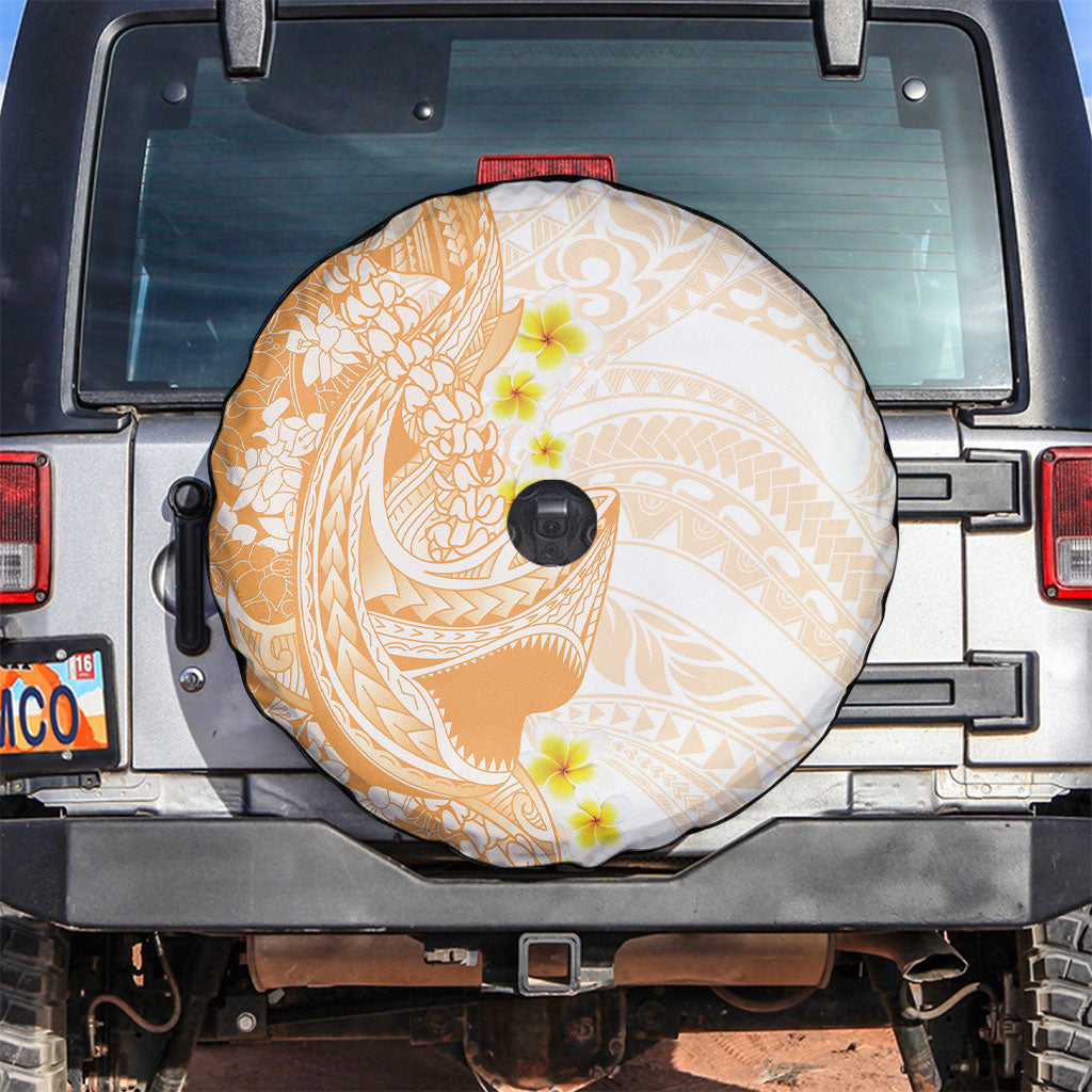 Orange Hawaii Shark Tattoo Spare Tire Cover Puakenikeni Lei Plumeria Polynesian Pattern