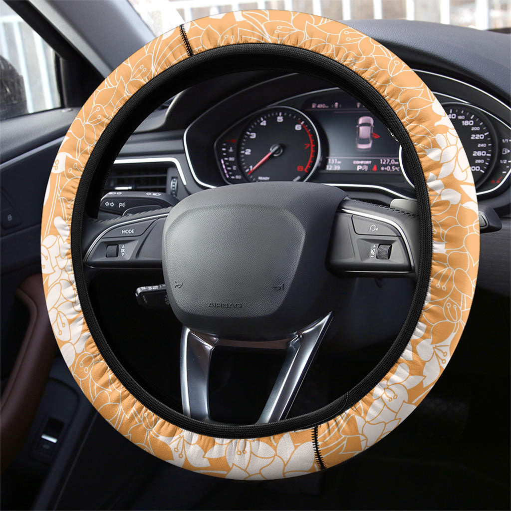Orange Hawaii Shark Tattoo Steering Wheel Cover Puakenikeni Lei Plumeria Polynesian Pattern
