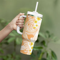 Orange Hawaii Shark Tattoo Tumbler With Handle Puakenikeni Lei Plumeria Polynesian Pattern LT14 - Polynesian Pride