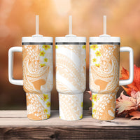 Orange Hawaii Shark Tattoo Tumbler With Handle Puakenikeni Lei Plumeria Polynesian Pattern LT14 - Polynesian Pride