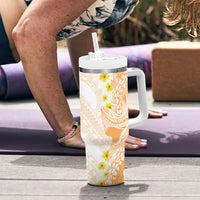 Orange Hawaii Shark Tattoo Tumbler With Handle Puakenikeni Lei Plumeria Polynesian Pattern LT14 - Polynesian Pride