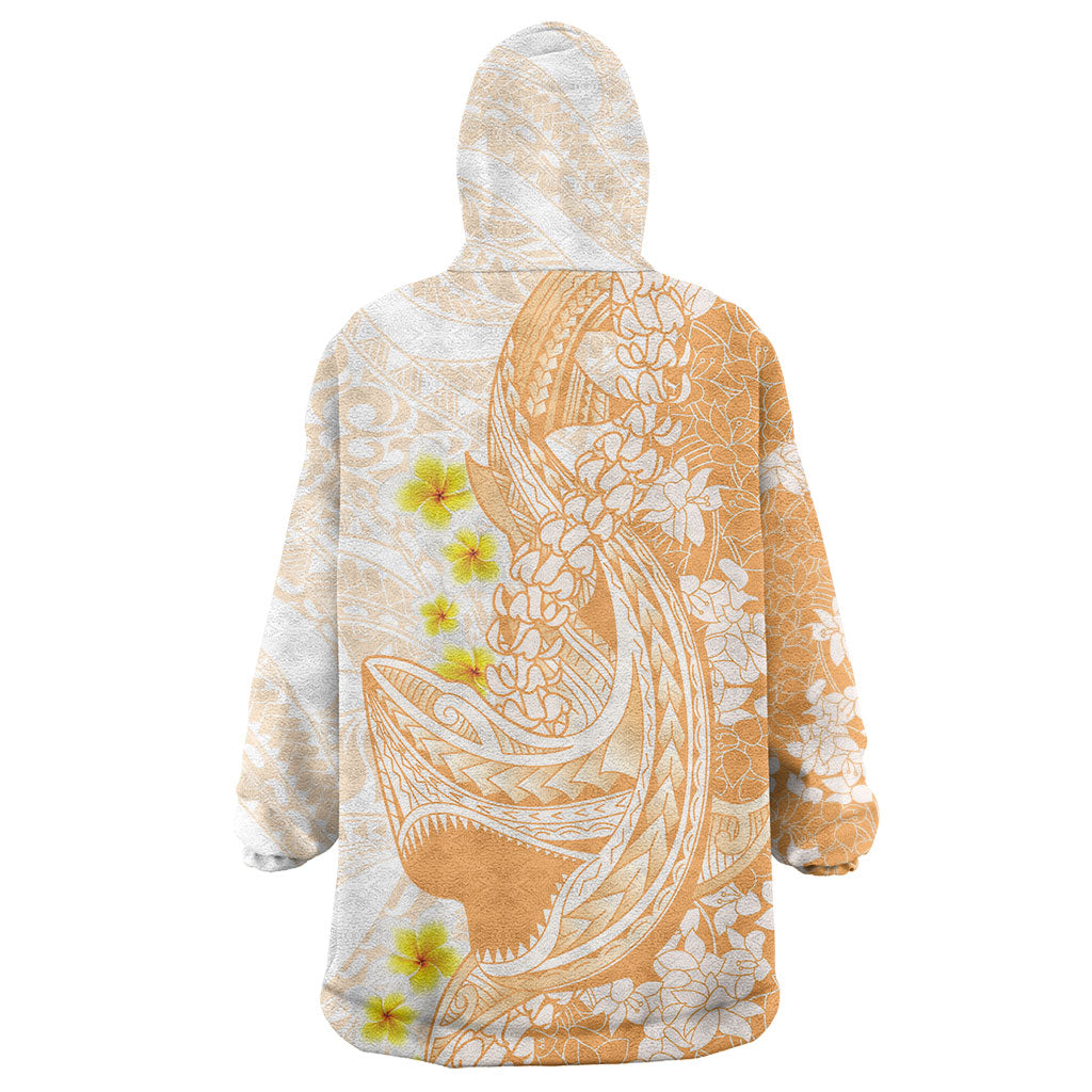 Orange Hawaii Shark Tattoo Wearable Blanket Hoodie Puakenikeni Lei Plumeria Polynesian Pattern LT14 - Polynesian Pride