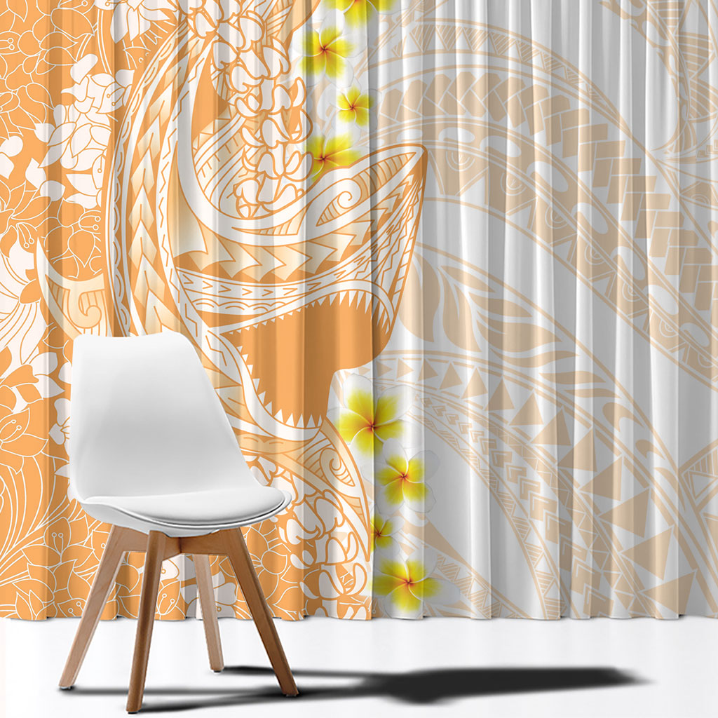 Orange Hawaii Shark Tattoo Window Curtain Puakenikeni Lei Plumeria Polynesian Pattern