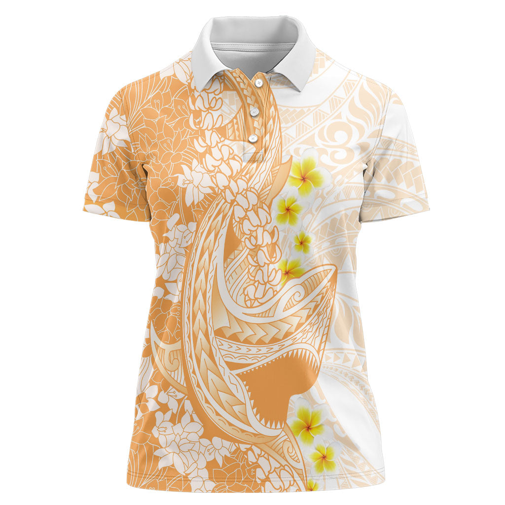 Orange Hawaii Shark Tattoo Women Polo Shirt Puakenikeni Lei Plumeria Polynesian Pattern LT14 Female Orange - Polynesian Pride
