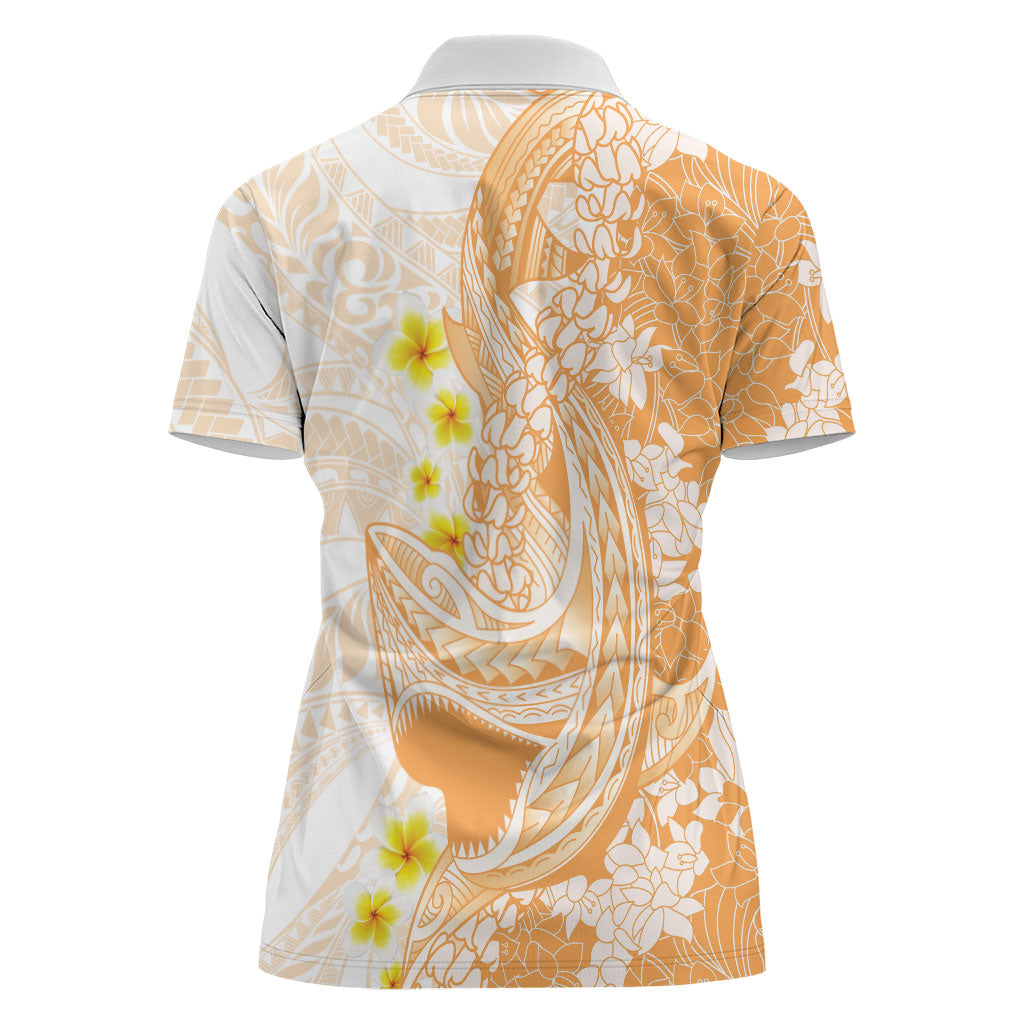 Orange Hawaii Shark Tattoo Women Polo Shirt Puakenikeni Lei Plumeria Polynesian Pattern LT14 - Polynesian Pride