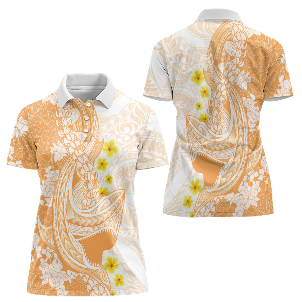 Orange Hawaii Shark Tattoo Women Polo Shirt Puakenikeni Lei Plumeria Polynesian Pattern LT14 - Polynesian Pride