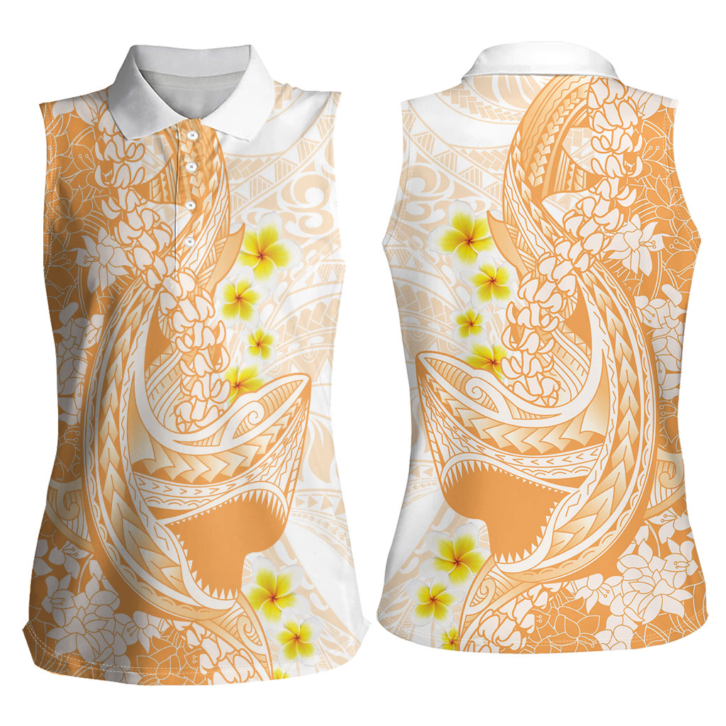 Orange Hawaii Shark Tattoo Women Sleeveless Polo Shirt Puakenikeni Lei Plumeria Polynesian Pattern LT14 - Polynesian Pride