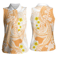 Orange Hawaii Shark Tattoo Women Sleeveless Polo Shirt Puakenikeni Lei Plumeria Polynesian Pattern LT14 - Polynesian Pride