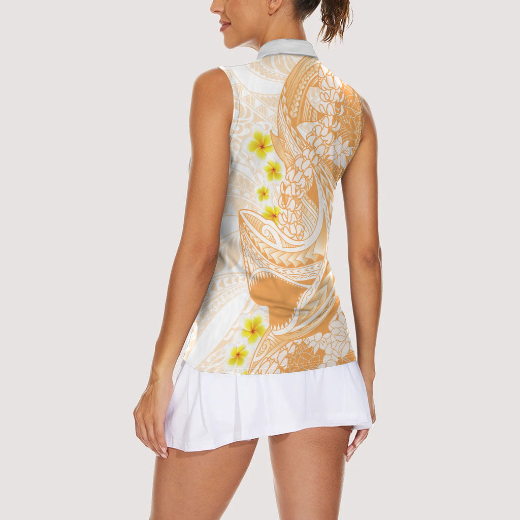 Orange Hawaii Shark Tattoo Women Sleeveless Polo Shirt Puakenikeni Lei Plumeria Polynesian Pattern LT14 - Polynesian Pride