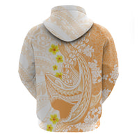 Orange Hawaii Shark Tattoo Zip Hoodie Puakenikeni Lei Plumeria Polynesian Pattern