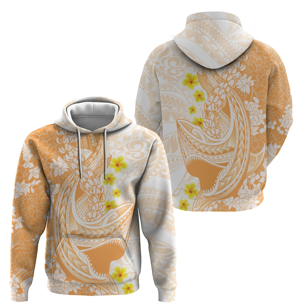 Orange Hawaii Shark Tattoo Zip Hoodie Puakenikeni Lei Plumeria Polynesian Pattern