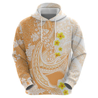 Orange Hawaii Shark Tattoo Zip Hoodie Puakenikeni Lei Plumeria Polynesian Pattern