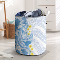 Blue Hawaii Shark Tattoo Laundry Basket Puakenikeni Lei Plumeria Polynesian Pattern