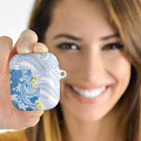 Blue Hawaii Shark Tattoo AirPods Case Puakenikeni Lei Plumeria Polynesian Pattern