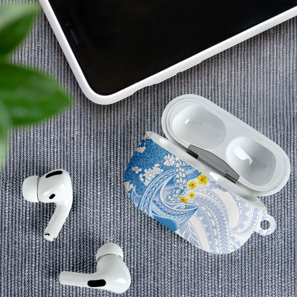 Blue Hawaii Shark Tattoo AirPods Case Puakenikeni Lei Plumeria Polynesian Pattern