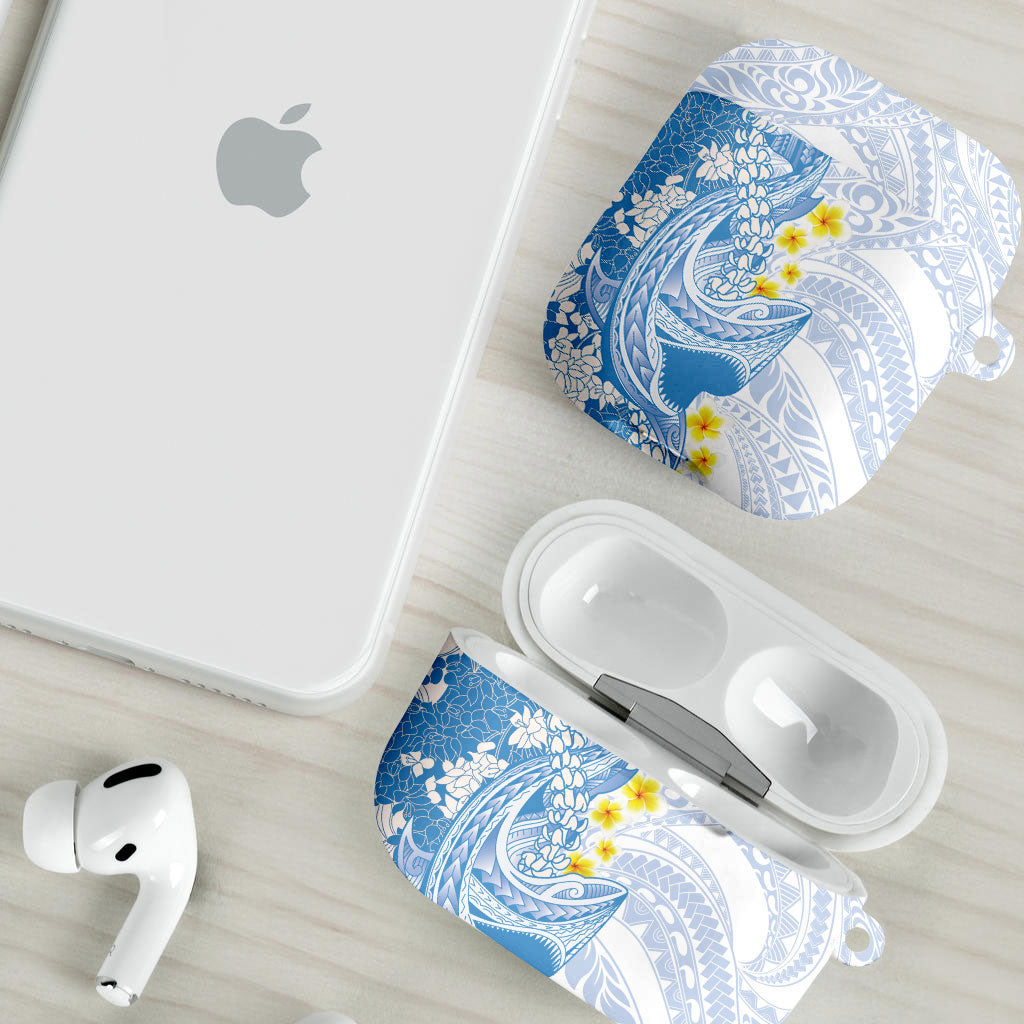 Blue Hawaii Shark Tattoo AirPods Case Puakenikeni Lei Plumeria Polynesian Pattern