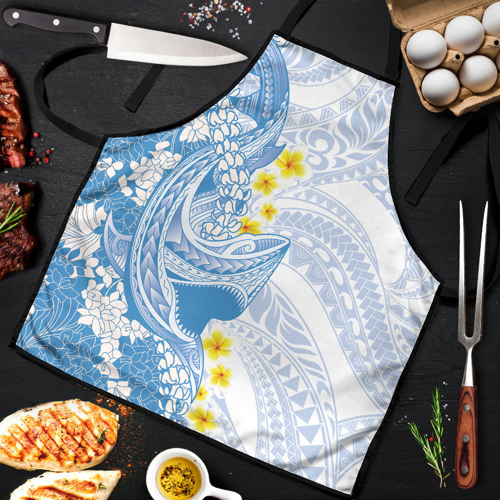 Blue Hawaii Shark Tattoo Apron Puakenikeni Lei Plumeria Polynesian Pattern
