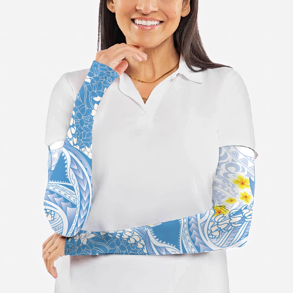 Blue Hawaii Shark Tattoo Arm Sleeves Puakenikeni Lei Plumeria Polynesian Pattern