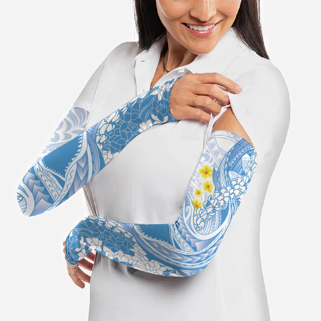 Blue Hawaii Shark Tattoo Arm Sleeves Puakenikeni Lei Plumeria Polynesian Pattern