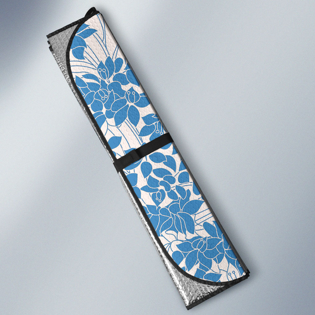 Blue Hawaii Shark Tattoo Auto Sun Shade Puakenikeni Lei Plumeria Polynesian Pattern