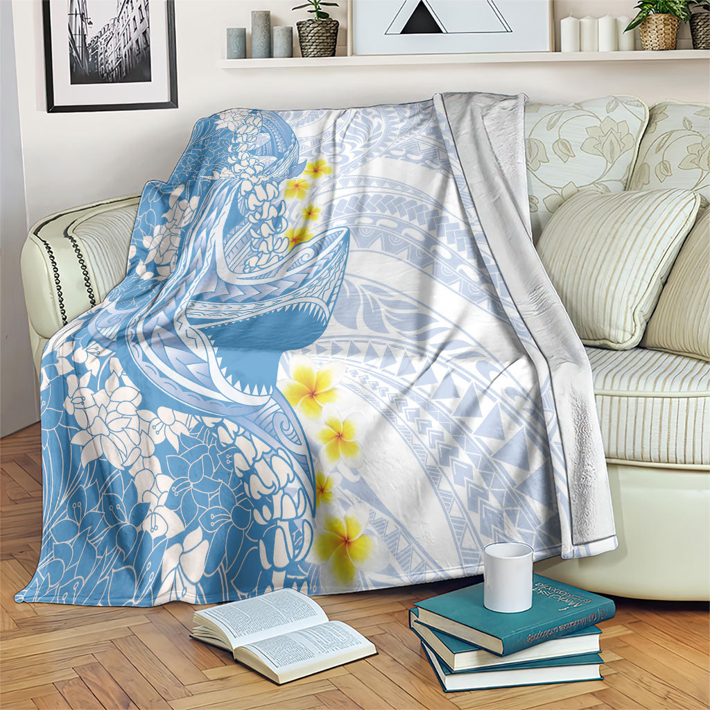 Blue Hawaii Shark Tattoo Blanket Puakenikeni Lei Plumeria Polynesian Pattern