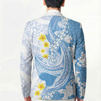 Blue Hawaii Shark Tattoo Blazer Puakenikeni Lei Plumeria Polynesian Pattern