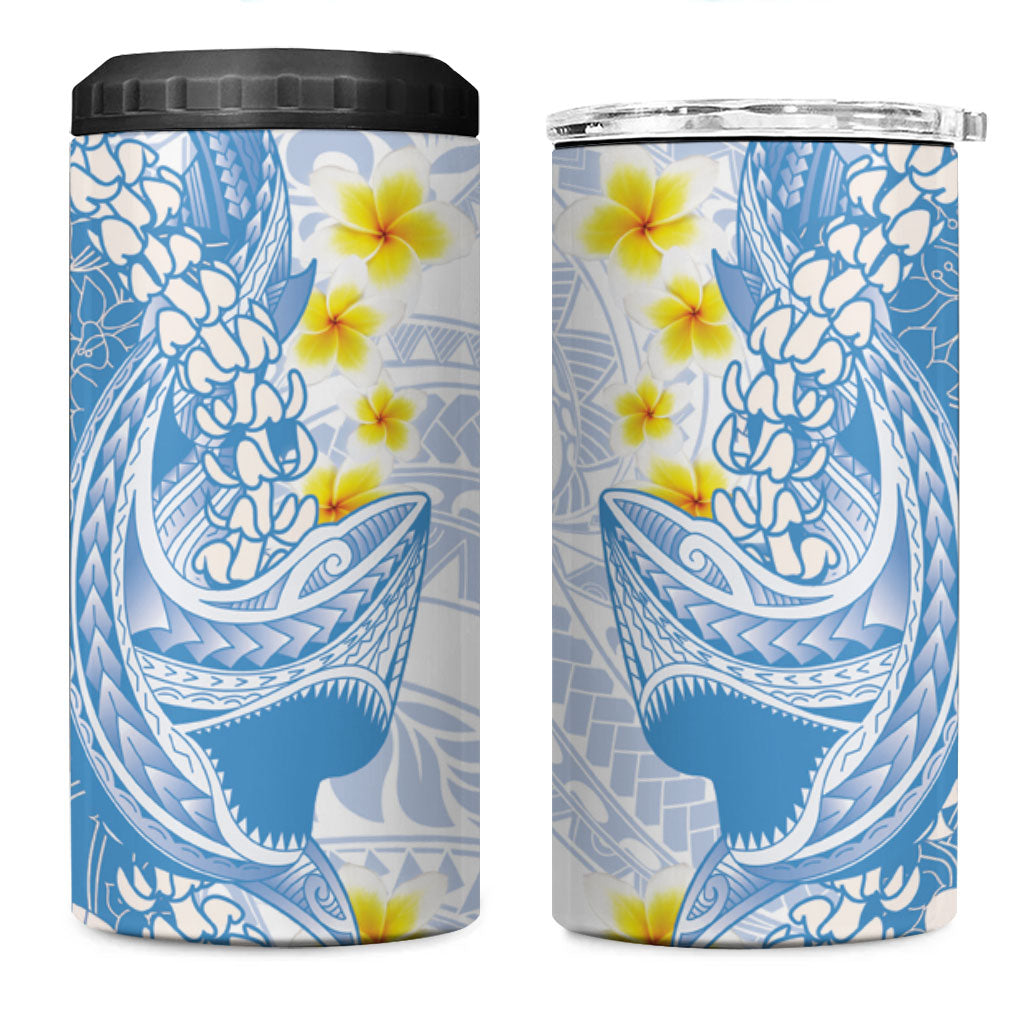 Blue Hawaii Shark Tattoo 4 in 1 Can Cooler Tumbler Puakenikeni Lei Plumeria Polynesian Pattern LT14 One Size: 16 oz Blue - Polynesian Pride