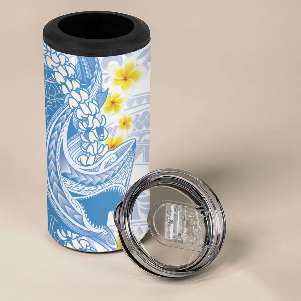 Blue Hawaii Shark Tattoo 4 in 1 Can Cooler Tumbler Puakenikeni Lei Plumeria Polynesian Pattern LT14 - Polynesian Pride