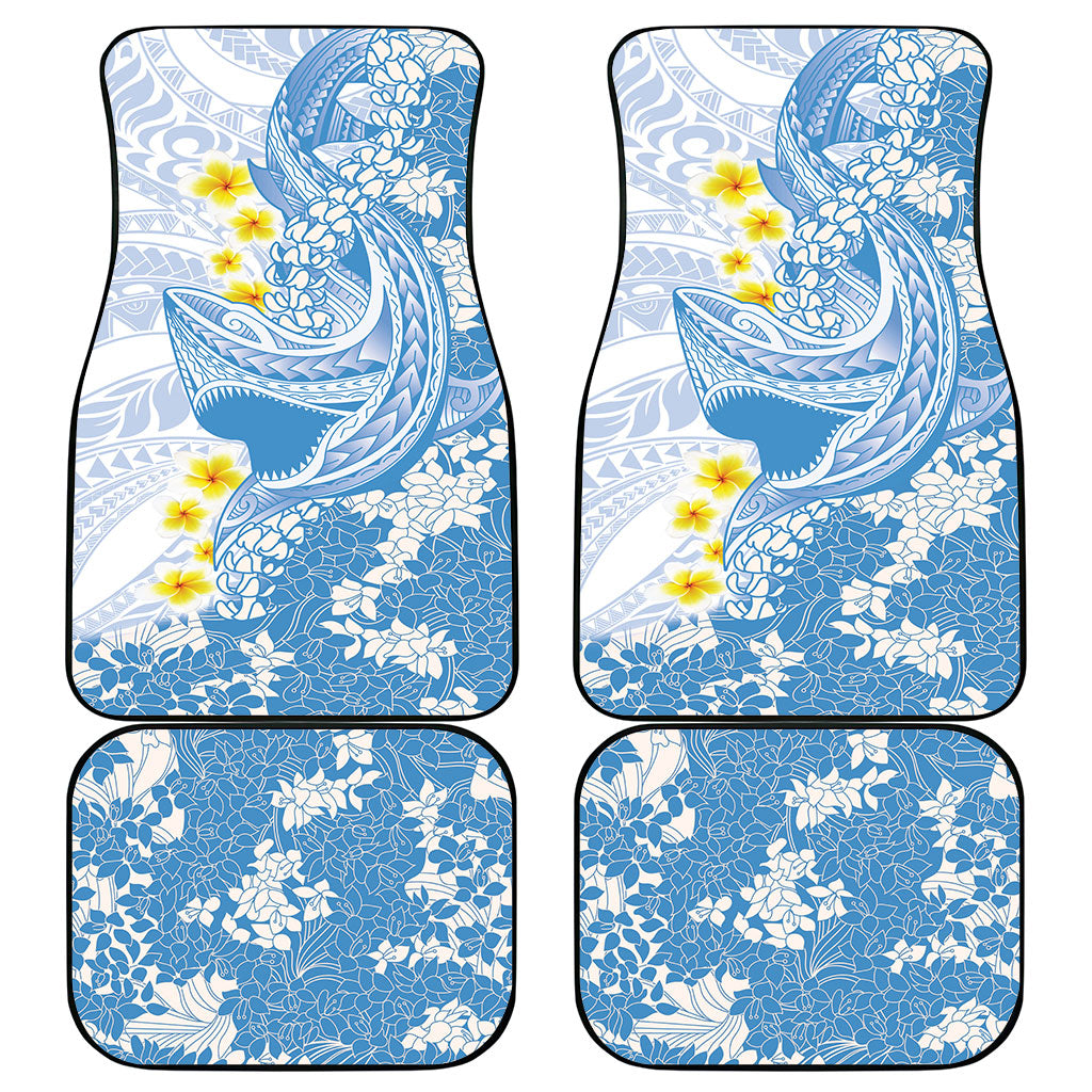 Blue Hawaii Shark Tattoo Car Mats Puakenikeni Lei Plumeria Polynesian Pattern